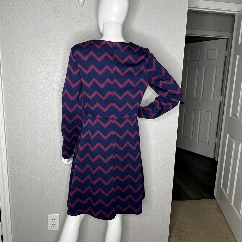 BODEN Annie Jacquard Dress Sz 10 Crew Neck Zipper Navy Ruby Ring Chevron NEW - Picture 4 of 9